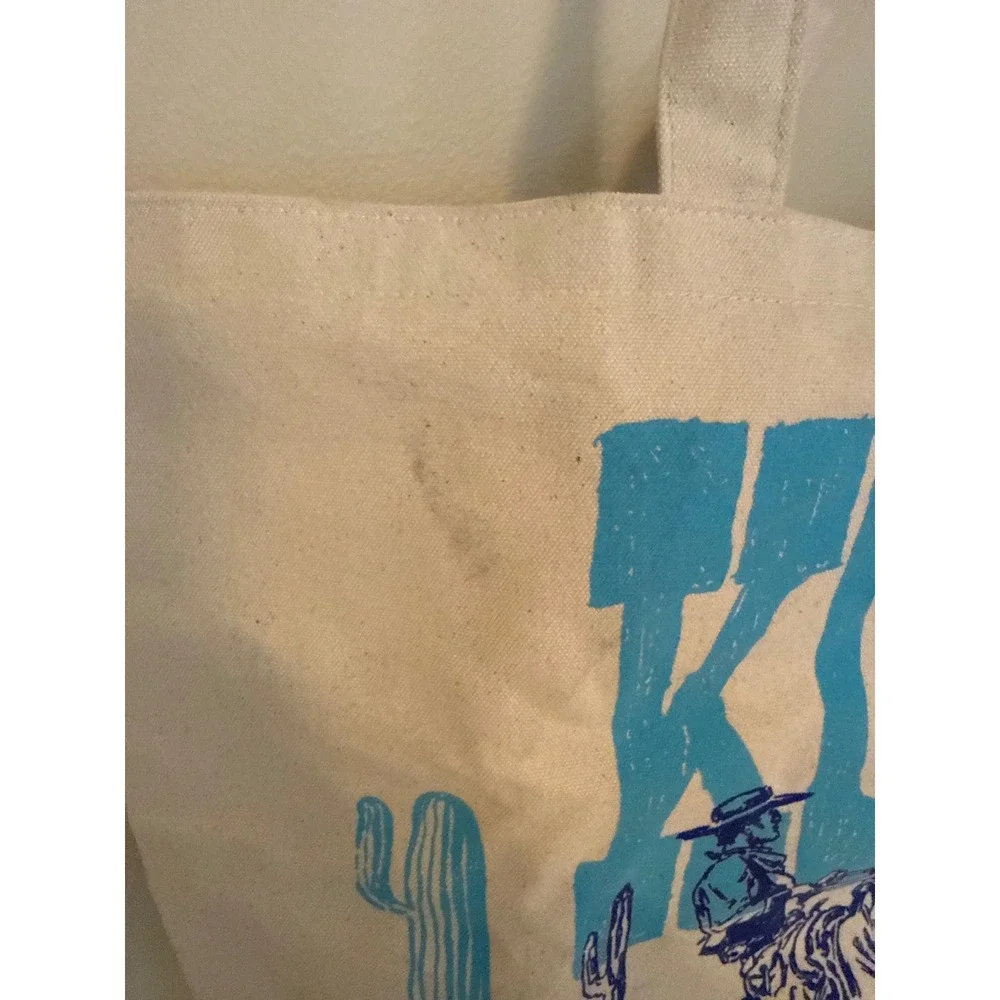 KCRW Santa Monica Route 66 Cowboy Canvas Tote Bag Blue Cream Western Graphic